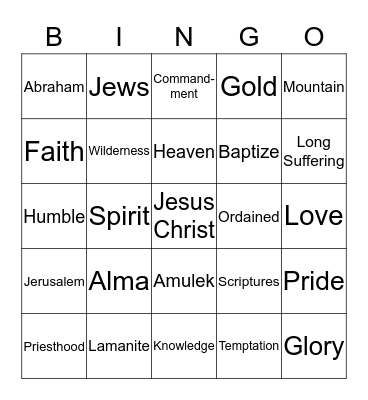 Book of Mormon  Bingo Card