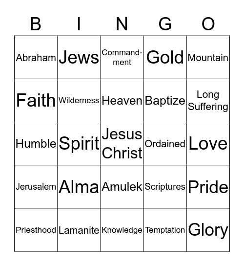 Book of Mormon  Bingo Card