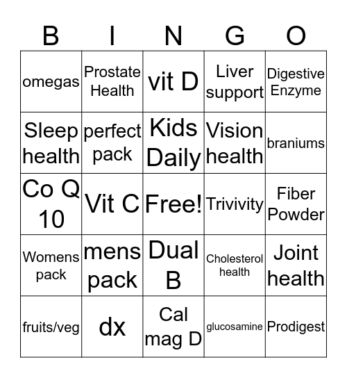 NUTRILITE Bingo Card