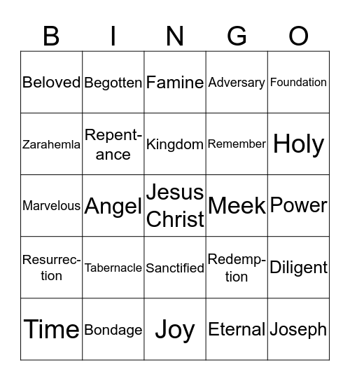 Book of Mormon Bingo Card