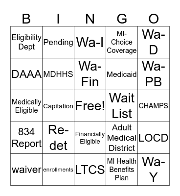 Eligibility Bingo Card