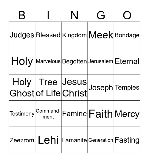 Book of Mormon Bingo Card