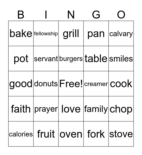 Calorie Chapel Bingo Card