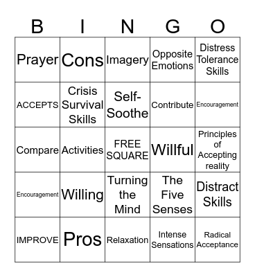 Distress Tolerance BINGO Card