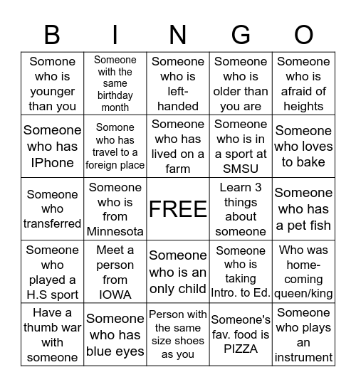 EMSP Ice Cream Social BINGO Card