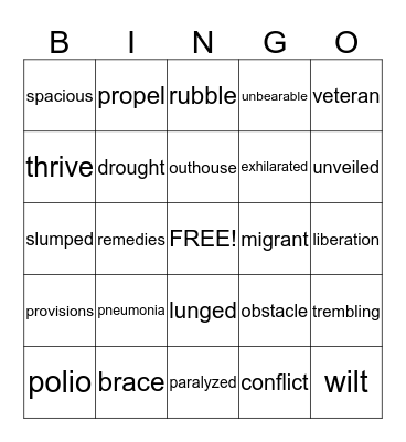 Vocabulary Bingo Card