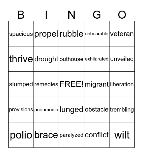 Vocabulary Bingo Card