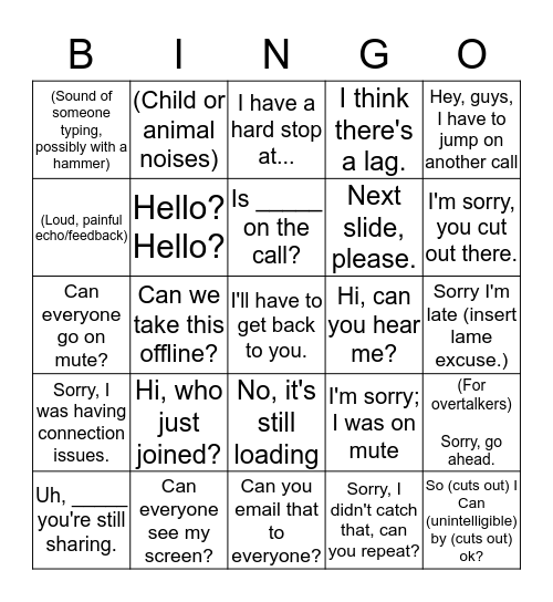 Conference Call Bingo Card