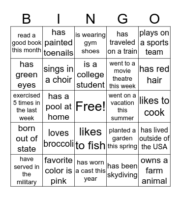 Reding Family Bingo Card