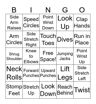 Fitness Bingo Card
