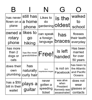 Reding Family Bingo Card