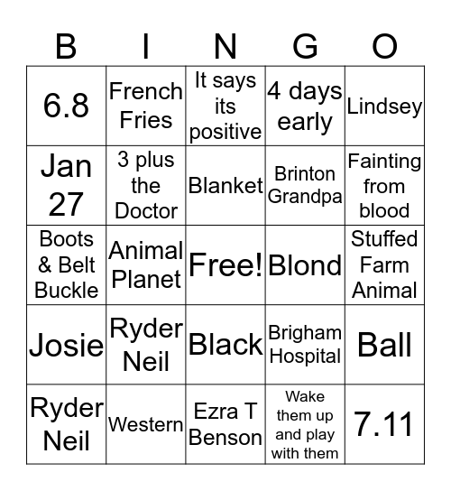 NEFF BABY BINGO Card