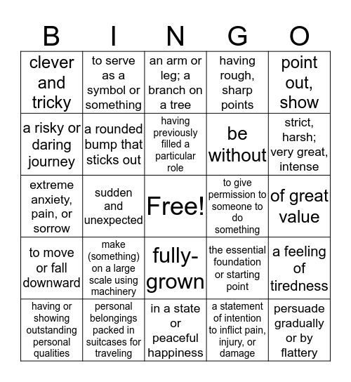 Daniel's Vocabulary Bingo #2 Bingo Card