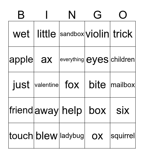 Wordlist 16 Bingo Card