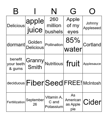 Apples Bingo Card