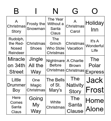 Christmas Movie Bingo Card