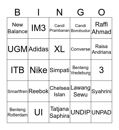 Nadia Bingo Card