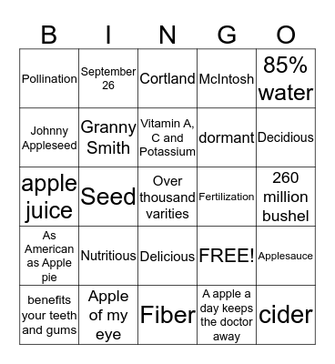 Apples Bingo Card