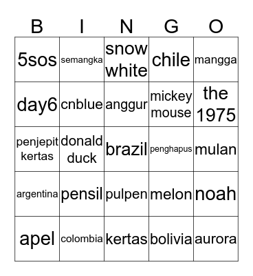 YEWON'S Bingo Card
