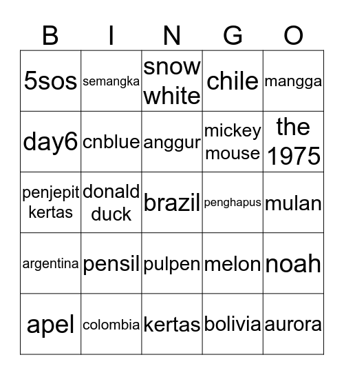 YEWON'S Bingo Card