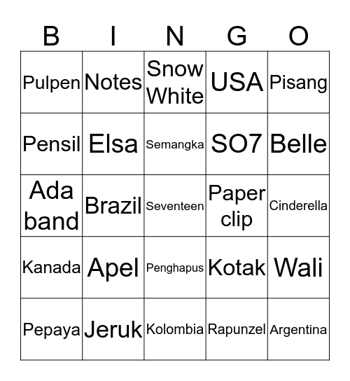 TY. Bingo Card