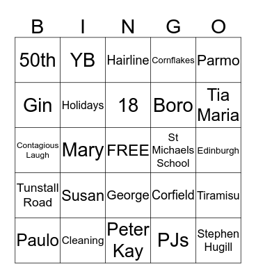 Sue's Bingo Card