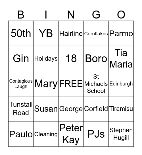 Sue's Bingo Card