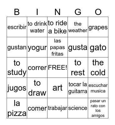 Spanish Bingo Card