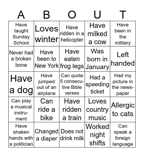 All ABOUT Me Bingo Card