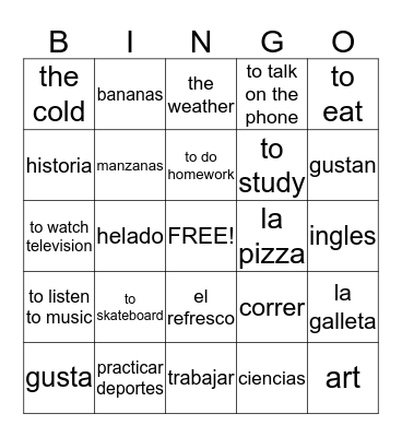 Spanish Bingo Card