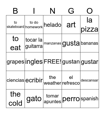 Spanish Bingo Card