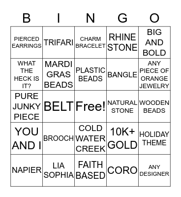 Aged Goodness Jewelry Bingo Party Bingo Card