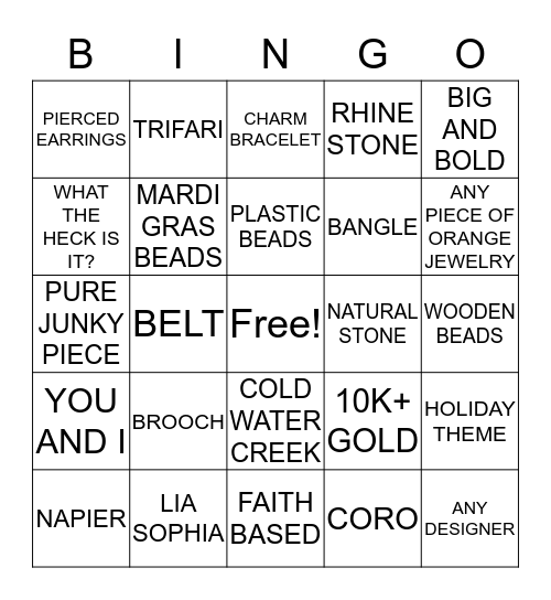 Aged Goodness Jewelry Bingo Party Bingo Card