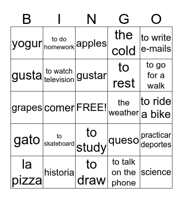 Spanish Bingo Card