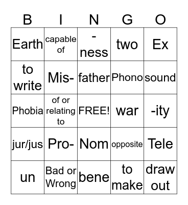 It's all Greek/Latin to me! Bingo Card