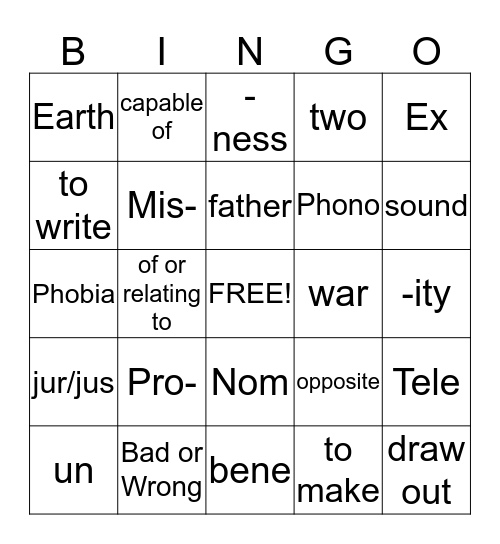 It's all Greek/Latin to me! Bingo Card