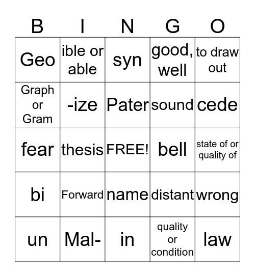 It's all Greek/Latin to me! Bingo Card