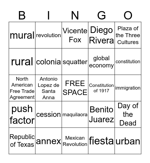 Mexico Bingo Card