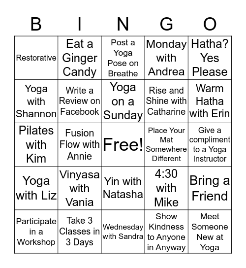 Breathe Bingo Card