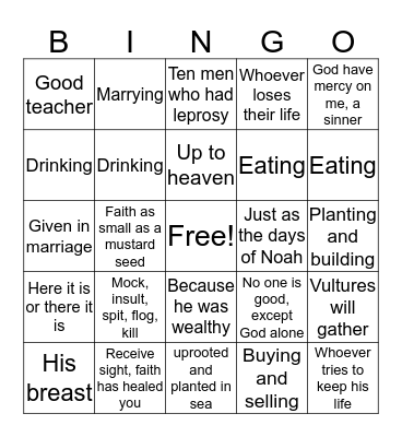 Luke 17-18 Bingo Card