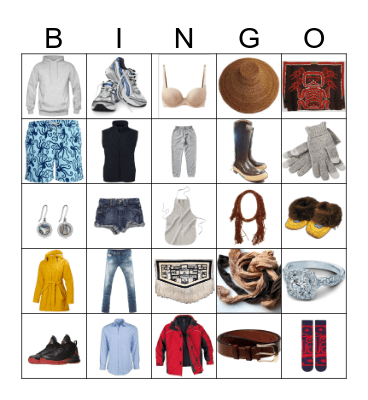 Clothing & Jewelry Bingo Card
