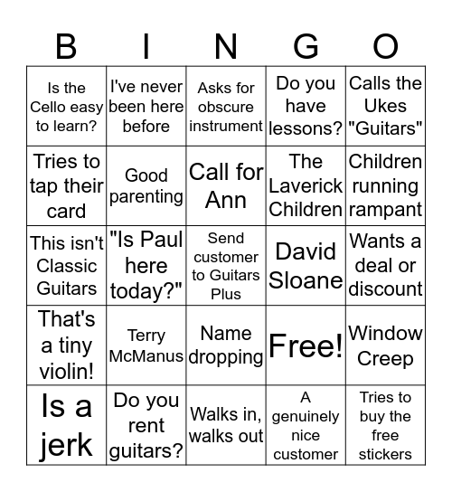 Tapestry Bingo Card
