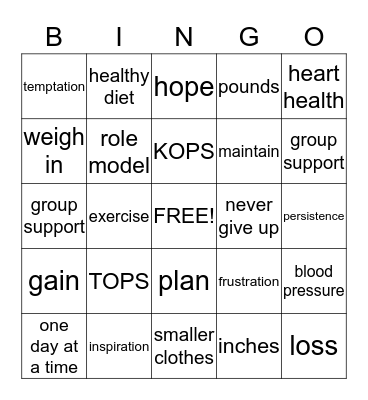 Taking Off Pounds Sensibly Bingo Card