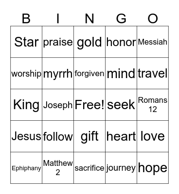 Ephiphany Bingo Card
