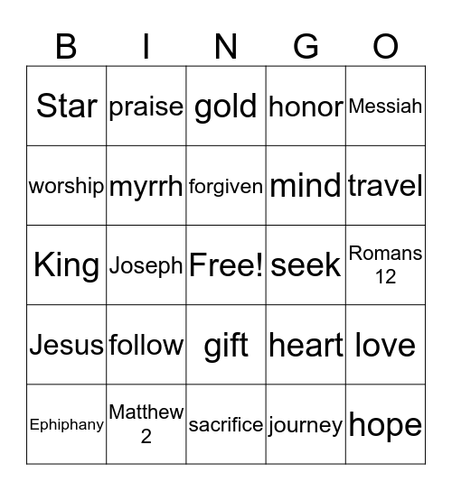 Ephiphany Bingo Card