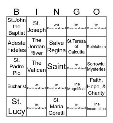 SAINT Bingo Card