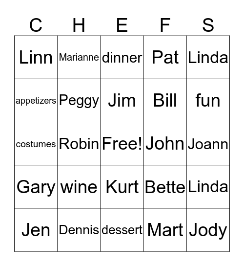 CHEFFS Bingo Card