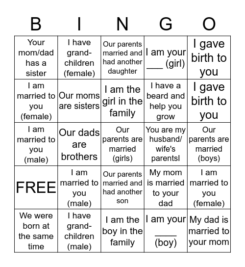 My Family Tree Bingo Card