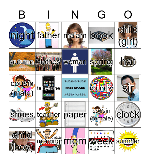 Zebra Spanish Nouns 25-48 Bingo Card