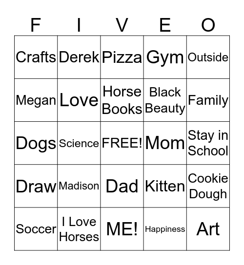 FIVEO Cards Bingo Card